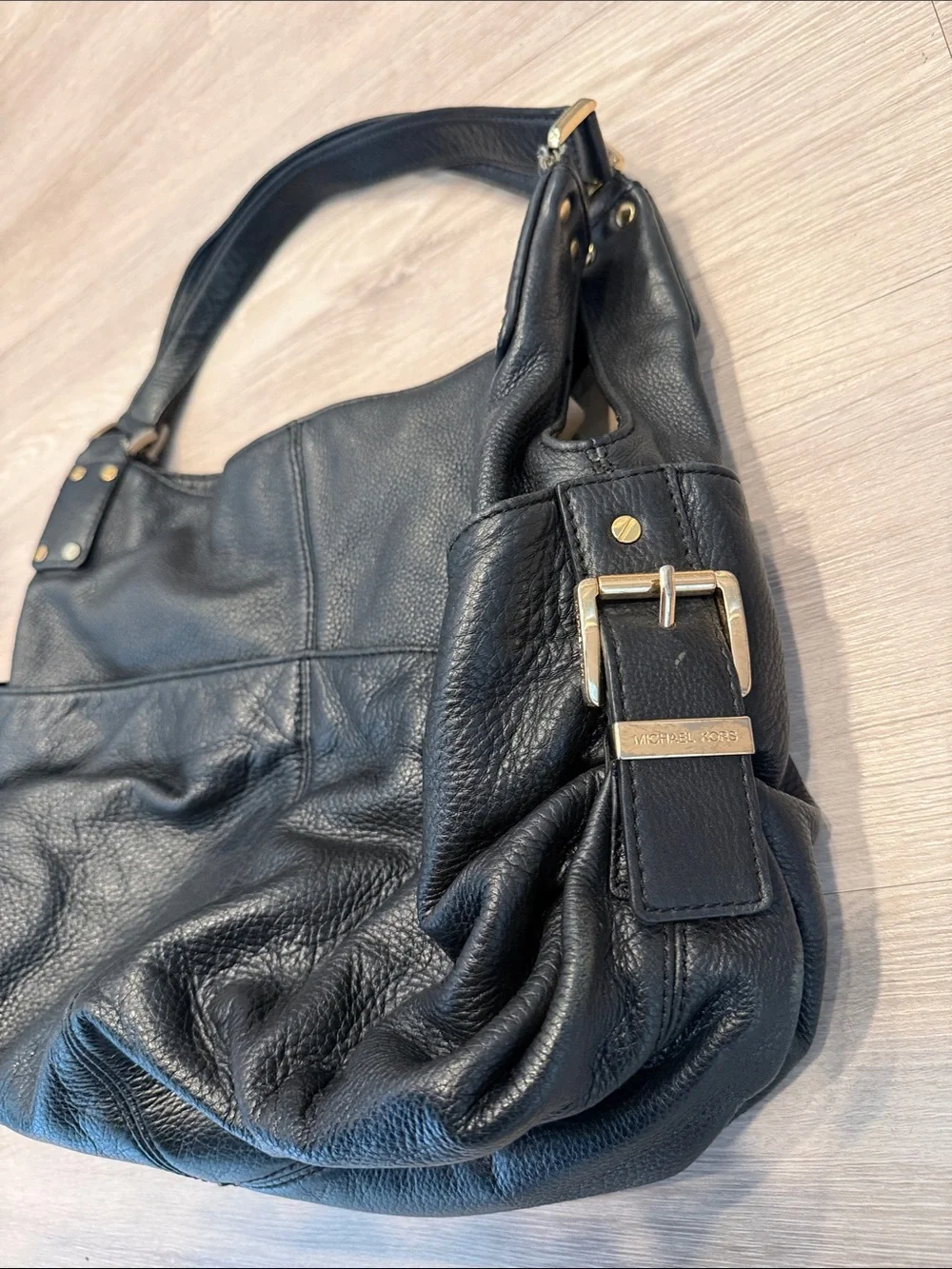 Michael Kors Black Leather Portland Hobo Shoulder Tote Bag